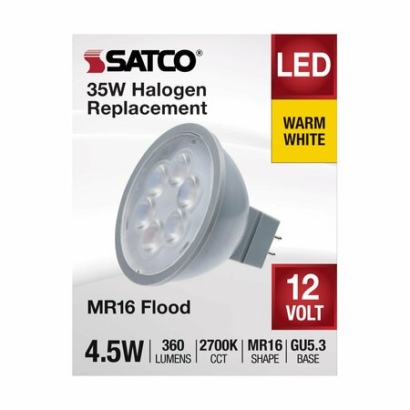 Satco 4.5 Watt MR16 LED - Silver Finish - 2700K - GU5.3 Base - 360 Lumens - 12 Volt - Hologen S11391